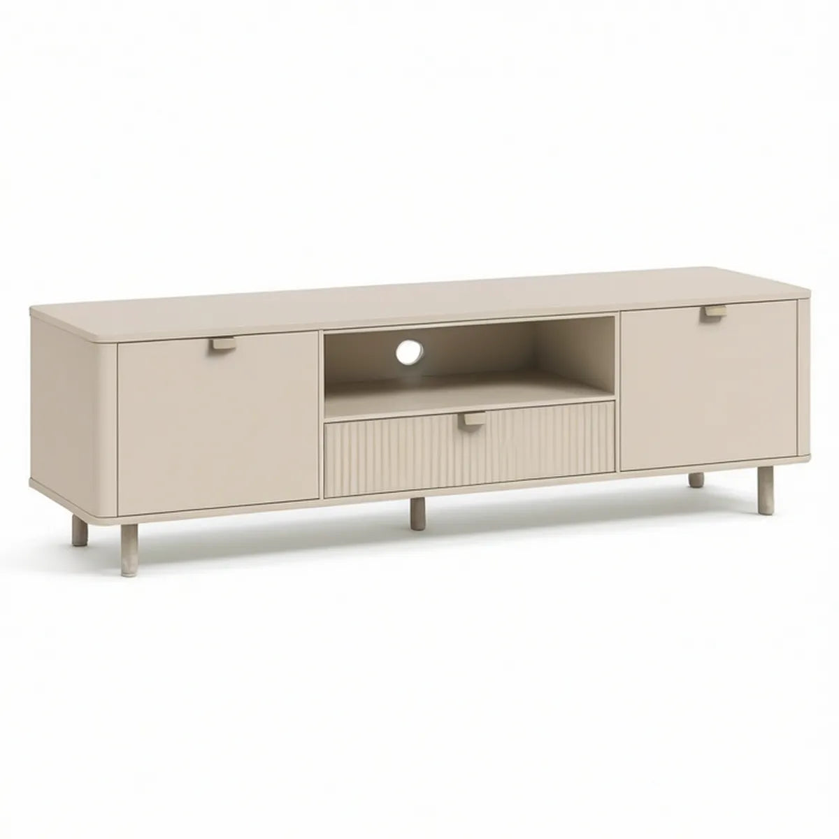 TV-bænk i beige MDF med 2 låger, 1 skuffe og kabelgennemføring, 180 x 40 x 55 cm