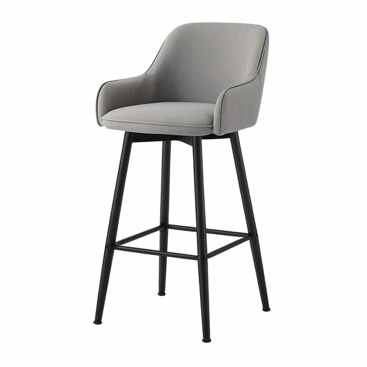 Barstol med armlæn, 53 x 56 x 99 cm, grå polyester og sort stål