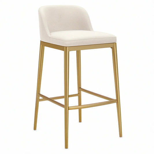 Barstol med ryglæn i bouclé, creme og guld, 51 x 54 x 94 cm