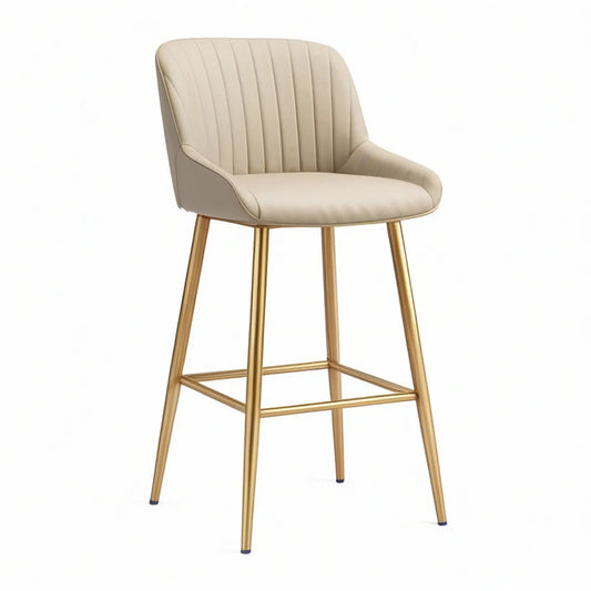 Barstol med armlæn, beige PU-kunstlæder og guldfarvet stål, 52 x 55 x 105 cm